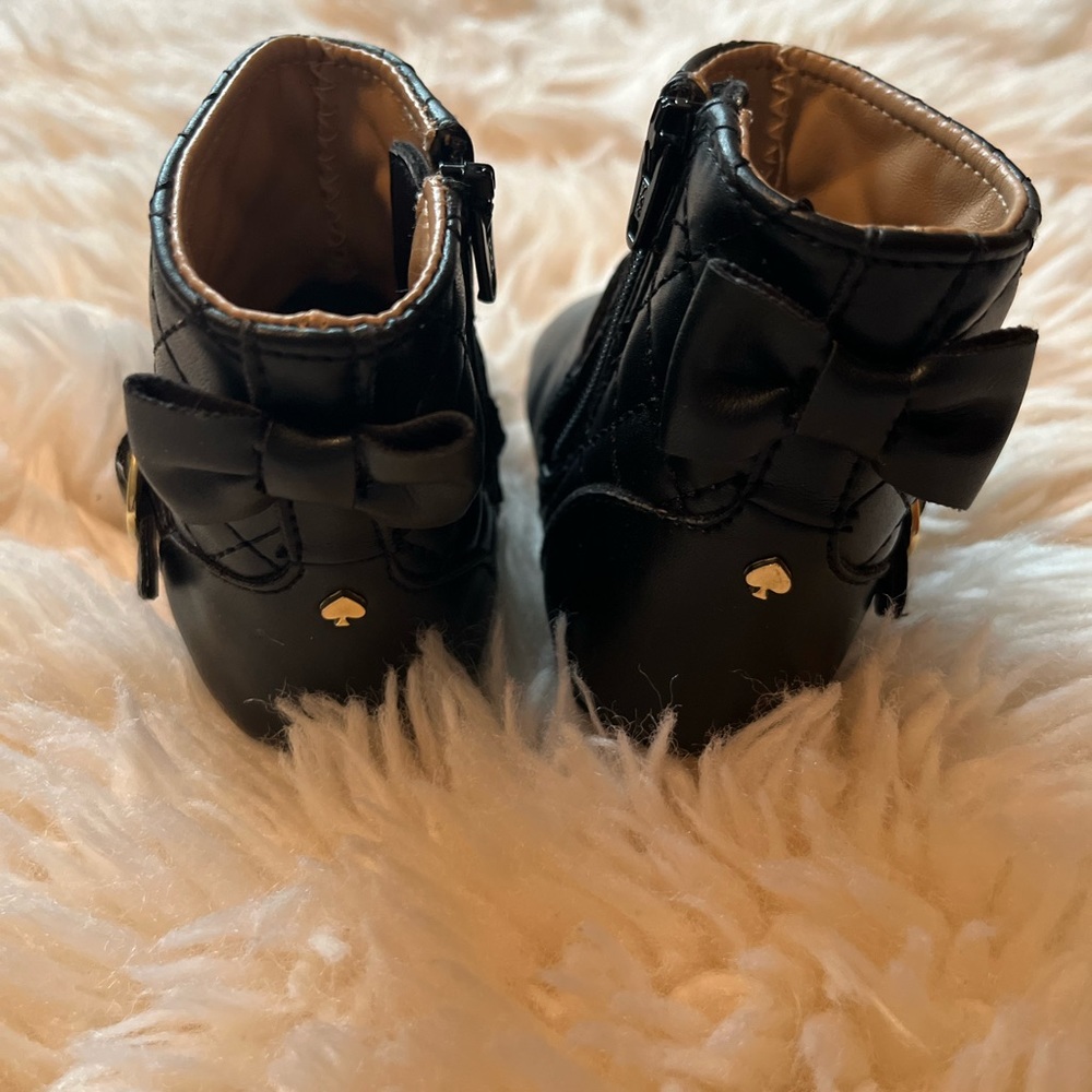 Kate Spade black boots with back bow, side zip, 6-9M